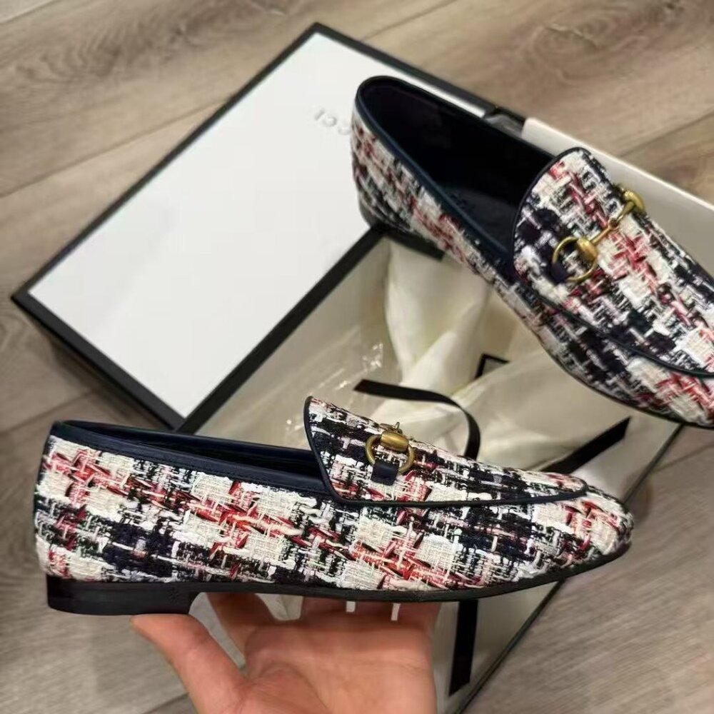 NIB Authentic Gucci Horsebit Accent Tweed Loafer